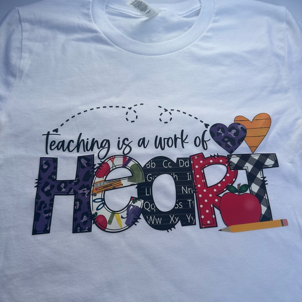 White and Red Short Sleeve Tee with Heart Design